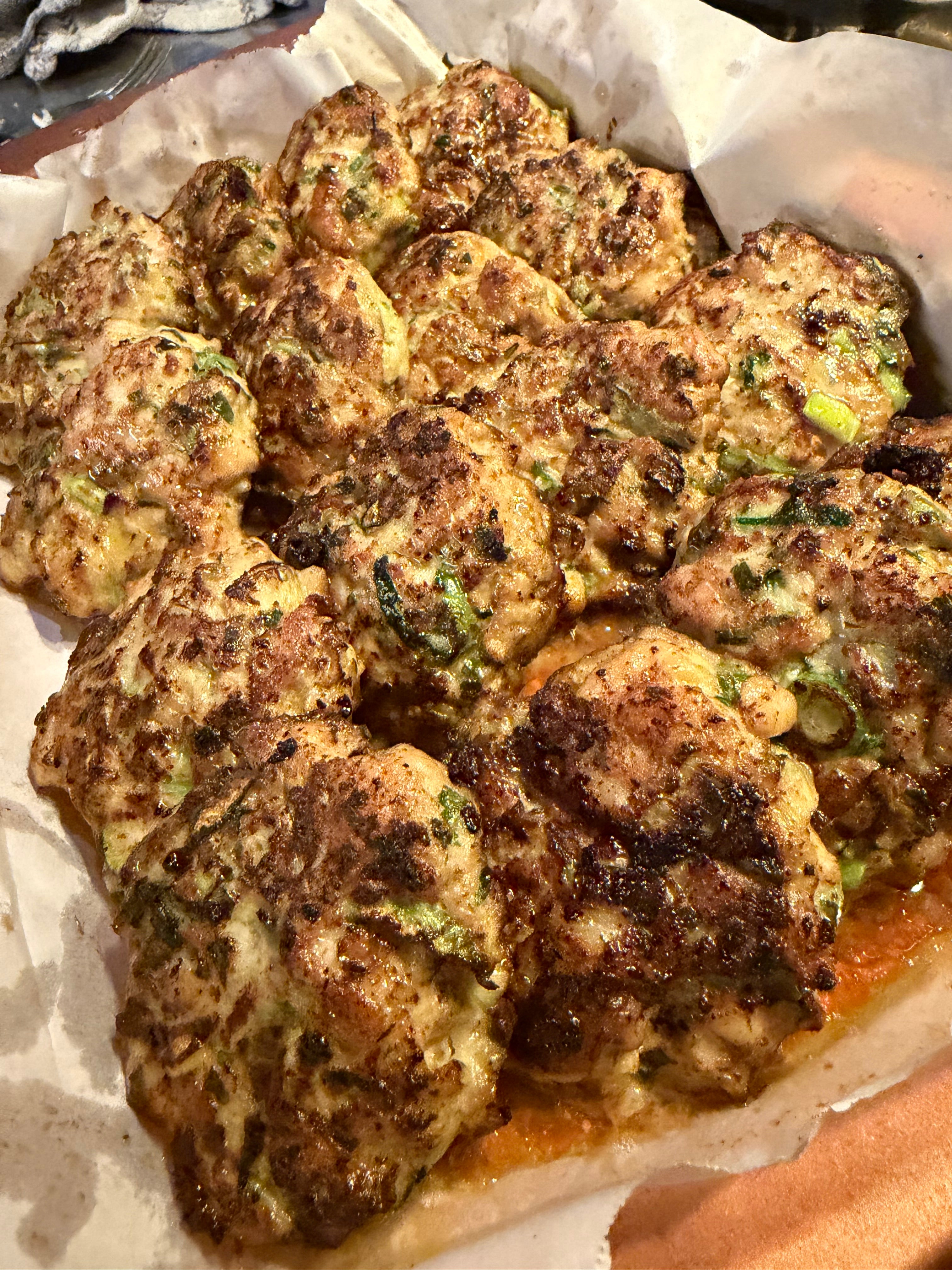 Chicken & Zucchini Burger Mix With Spring Onion & Cumin Served With A Sour Cream Sumac Sauce - Serves 4/5