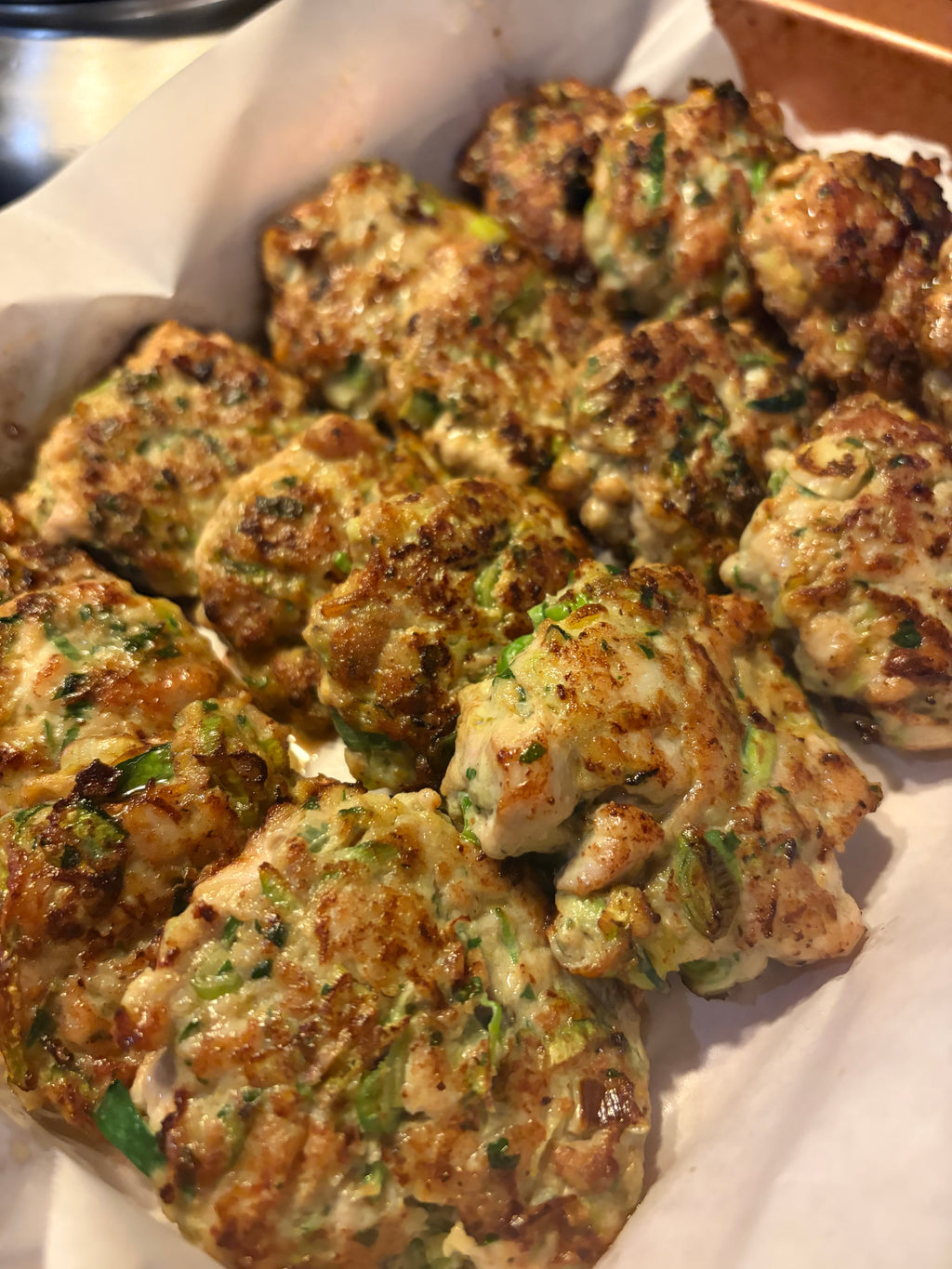 Chicken & Zucchini Burger Mix With Spring Onion & Cumin Served With A Sour Cream Sumac Sauce - Serves 4/5