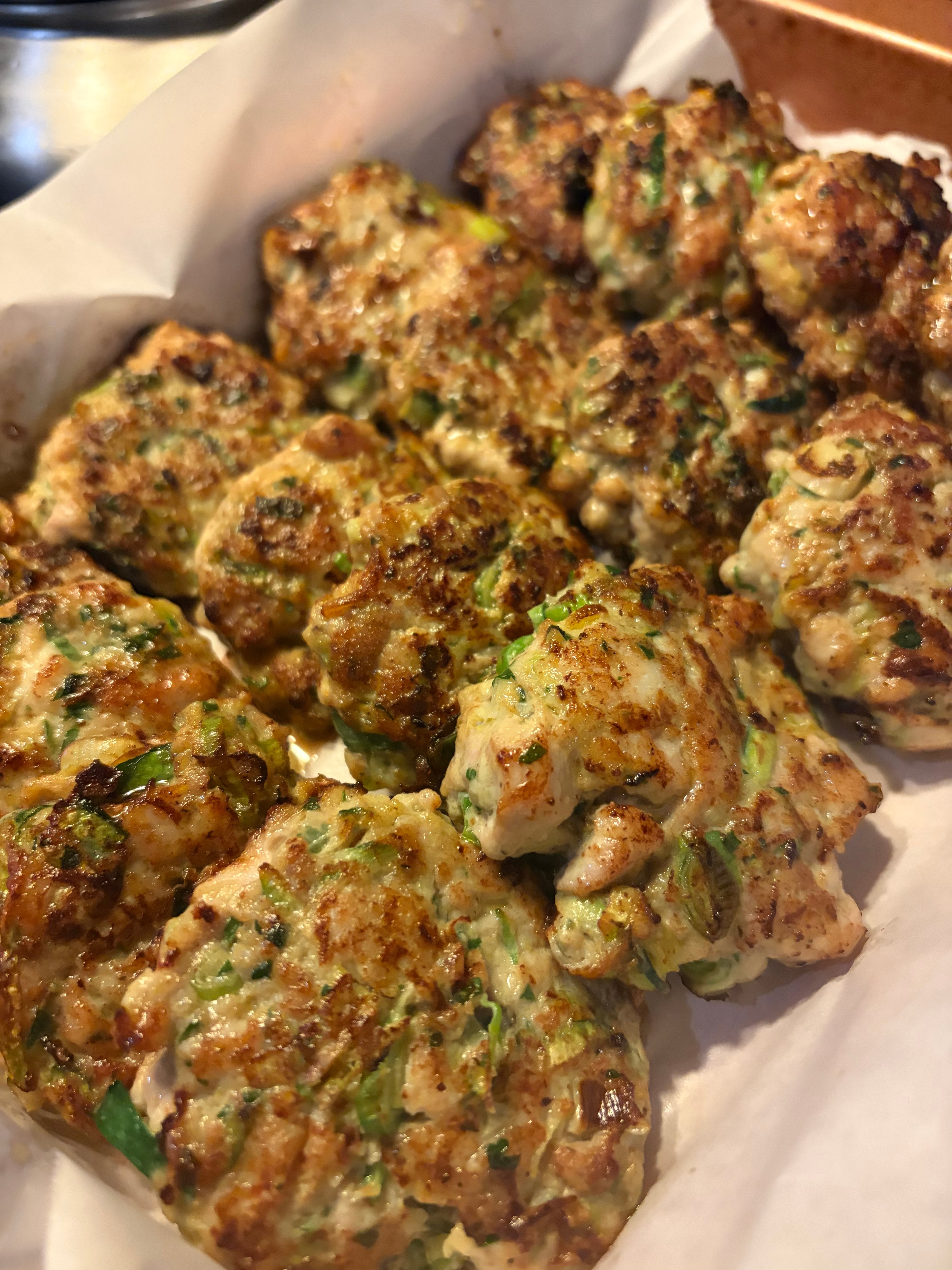 Chicken & Zucchini Burger Mix With Spring Onion & Cumin Served With A Sour Cream Sumac Sauce - Serves 4/5