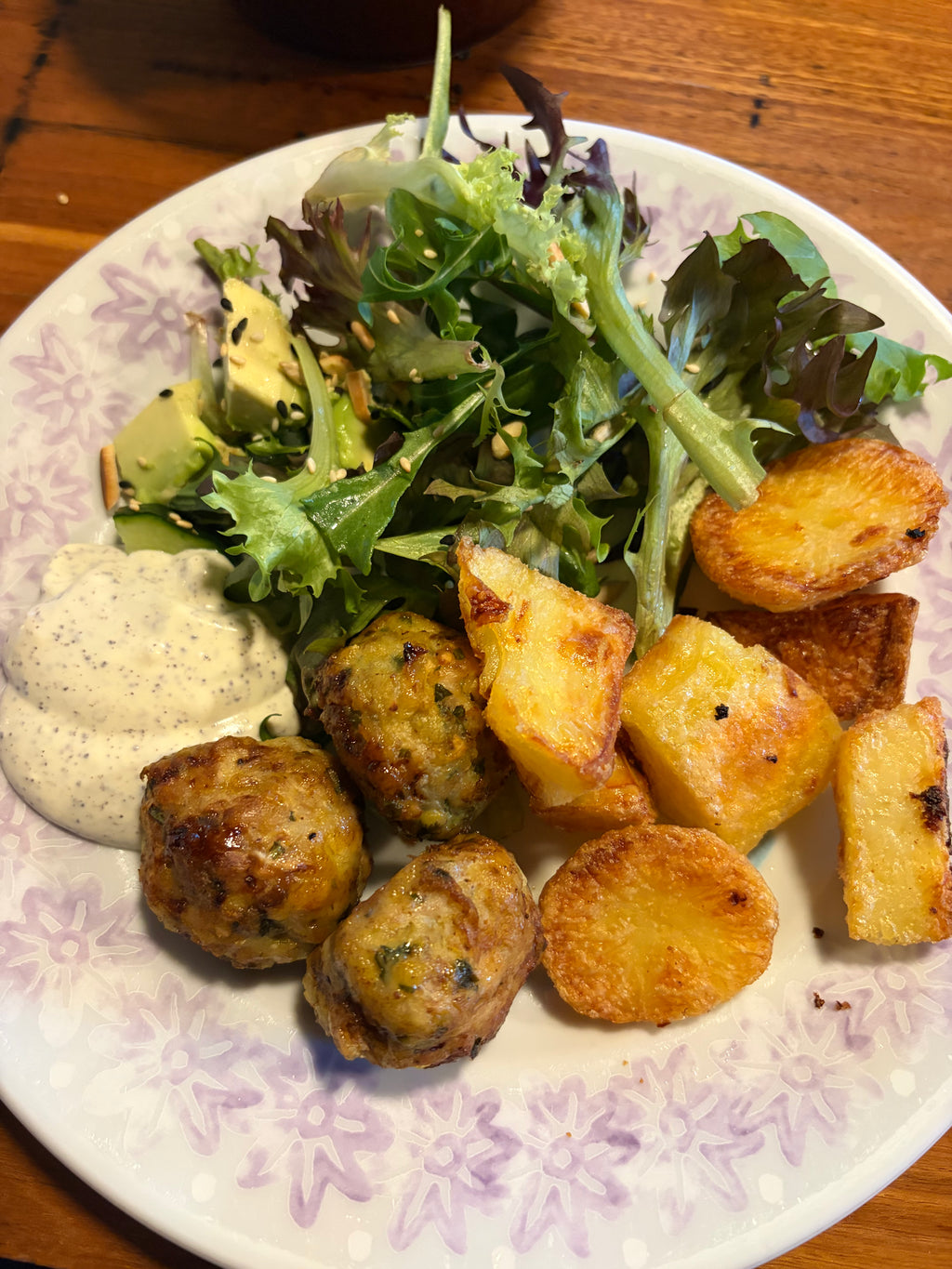 FAMILY DINNER - Chicken Meatballs With Sweet Parsnip & Pomegranate Molasses, Garlic Potatoes, Sumac Yoghurt & Salad - Serves 4