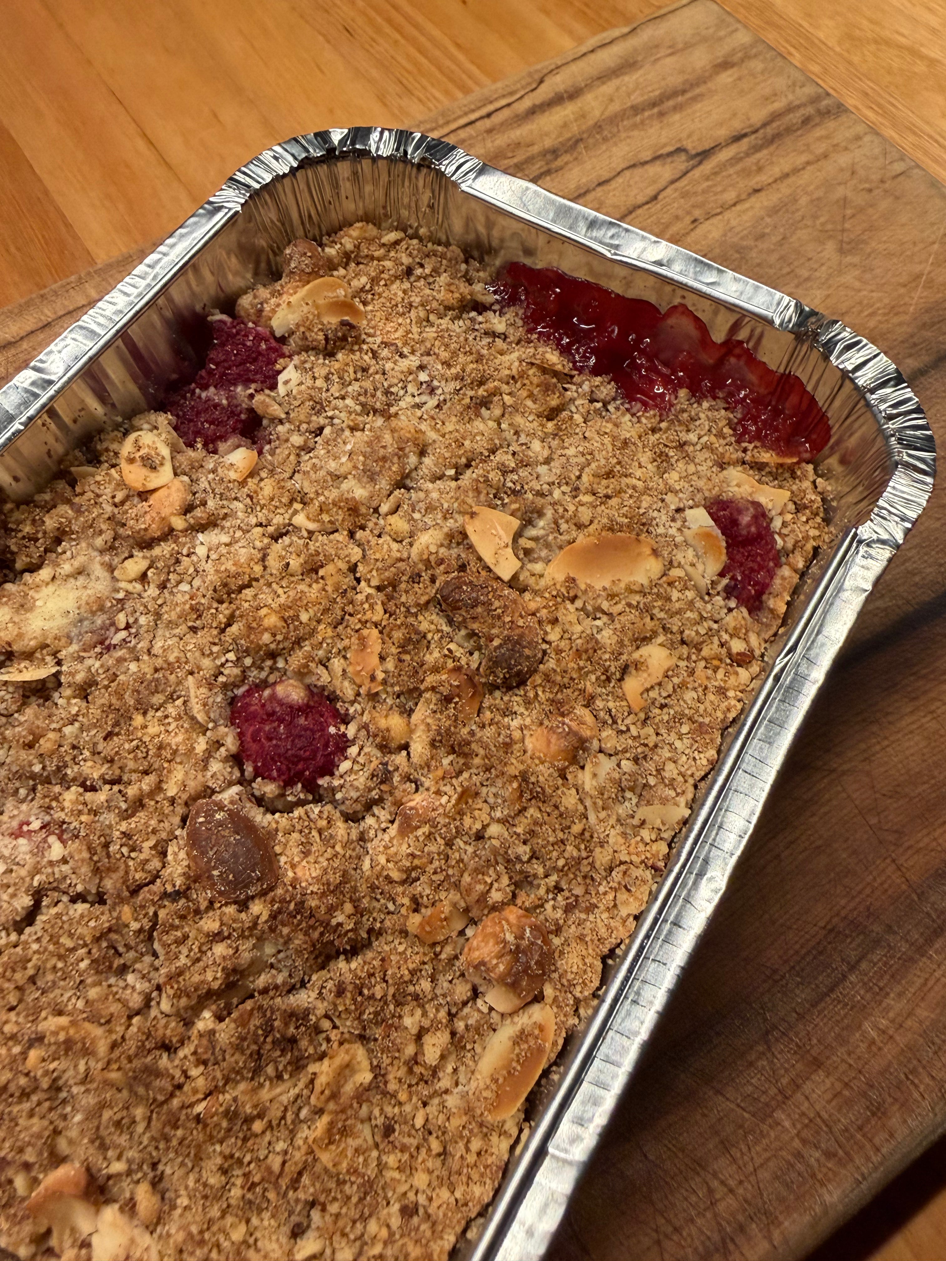 Local Rhubarb & Raspberry Nut Crumble - Serves 2/3