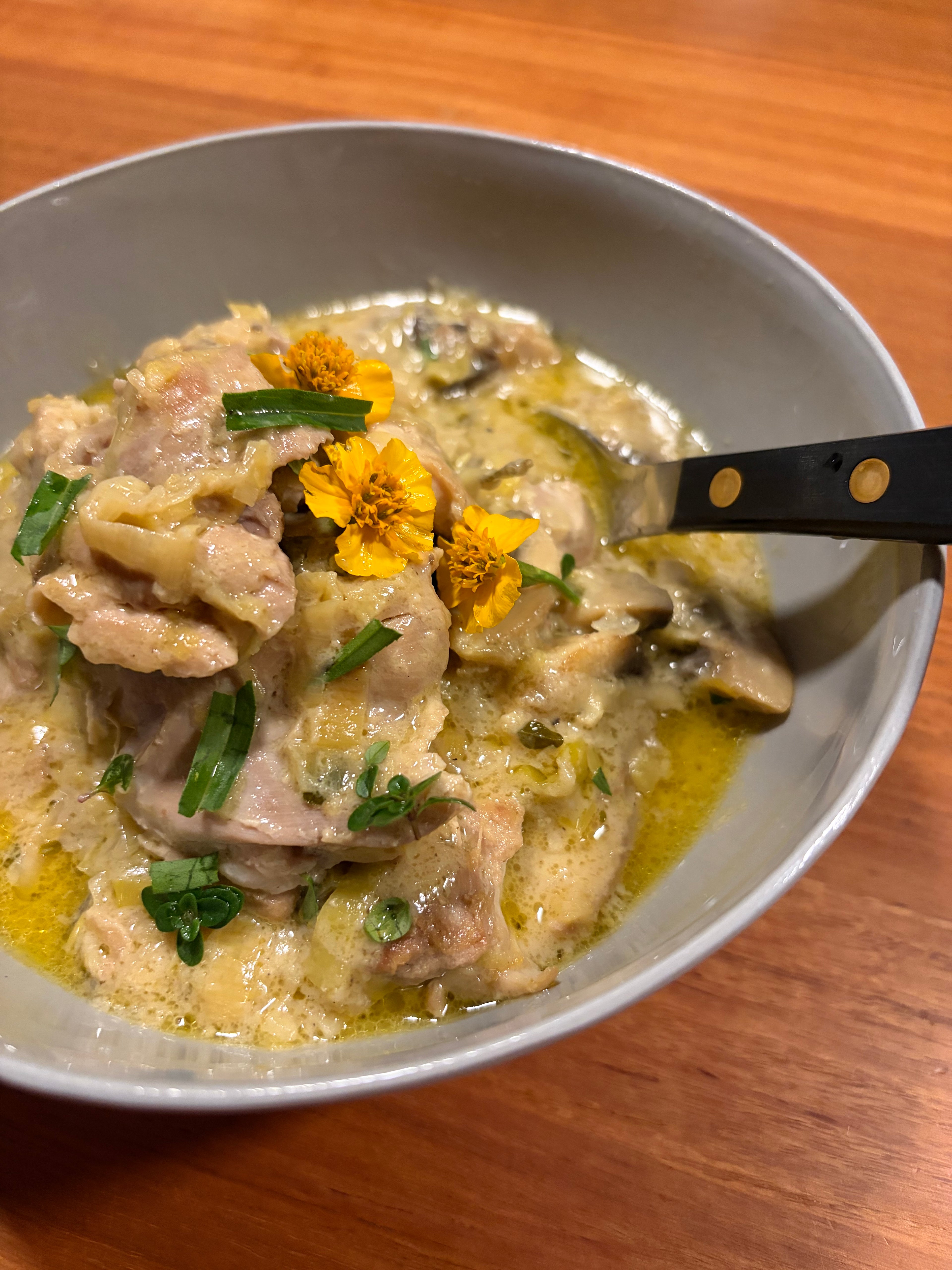 Chicken Braised In Verjuice With Organic Paris Mash