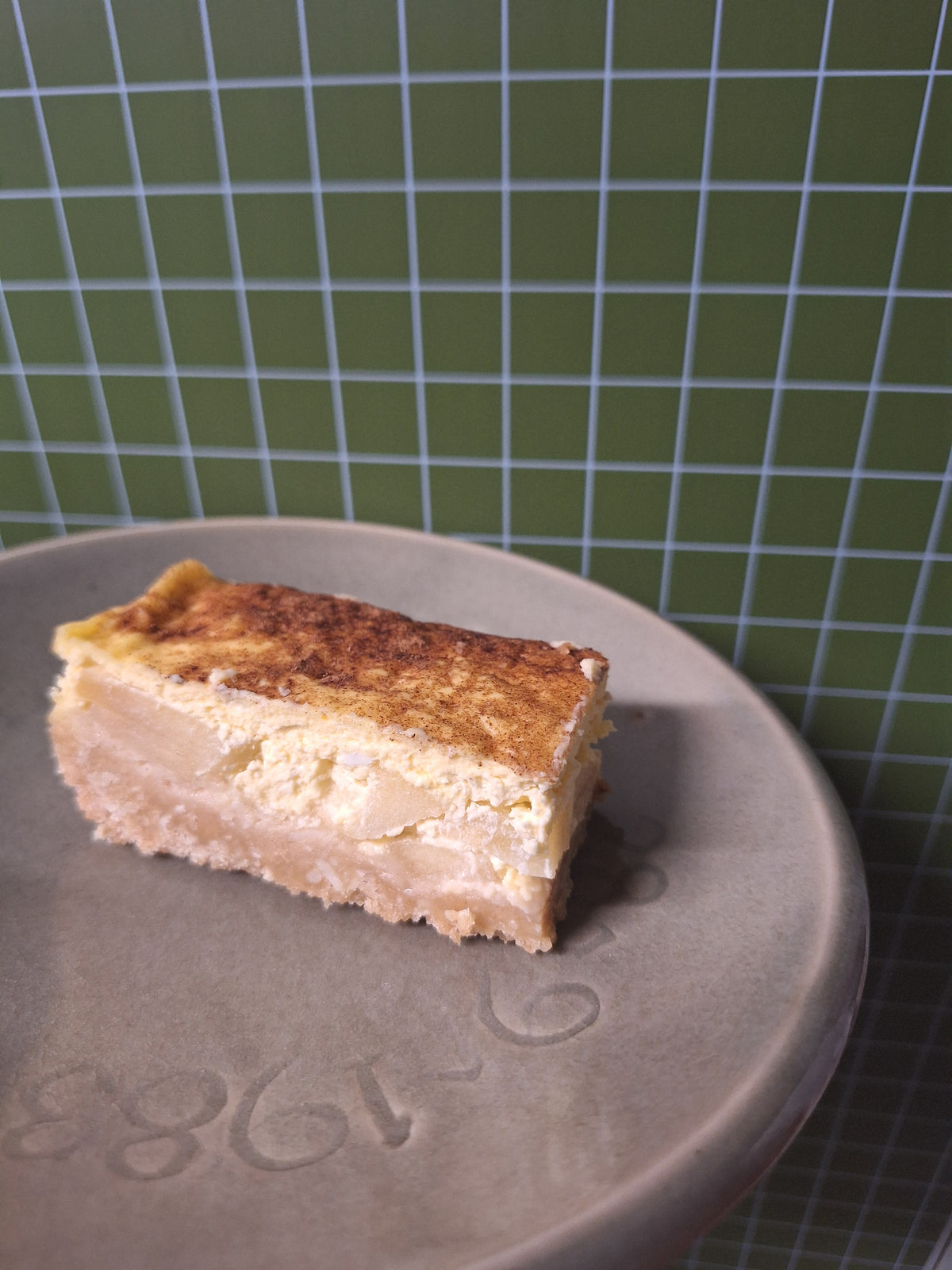 Apple sour cream slice. 😋 contains gluten and dairy and deliciousness. Sold per slice.